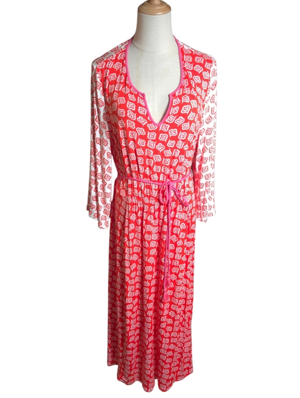 Boden Red  and White Beach Boho Printed Maxi Dress